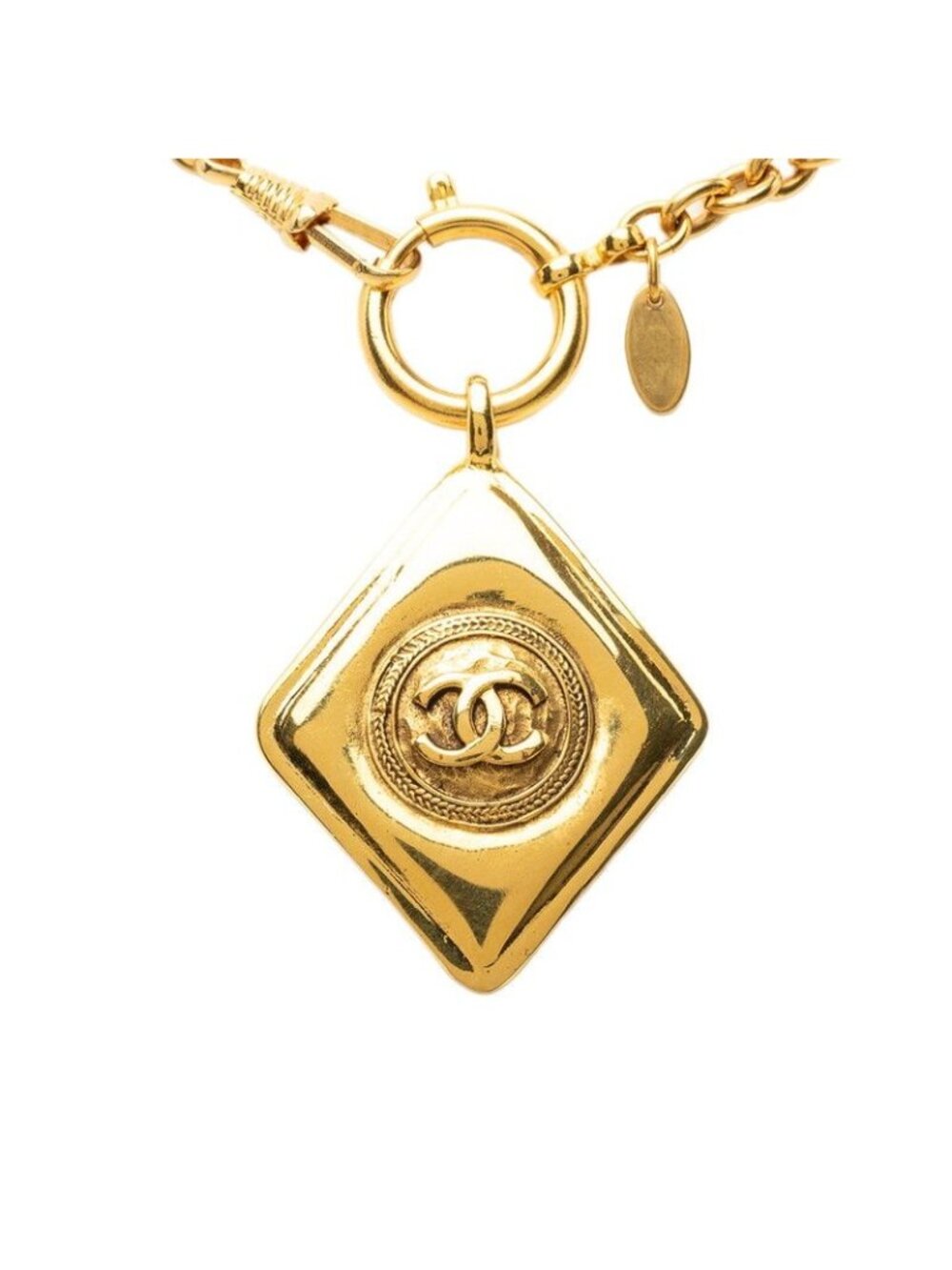 Chanel CC Logo Diamond Rogue Chain Pendant Gold Plated